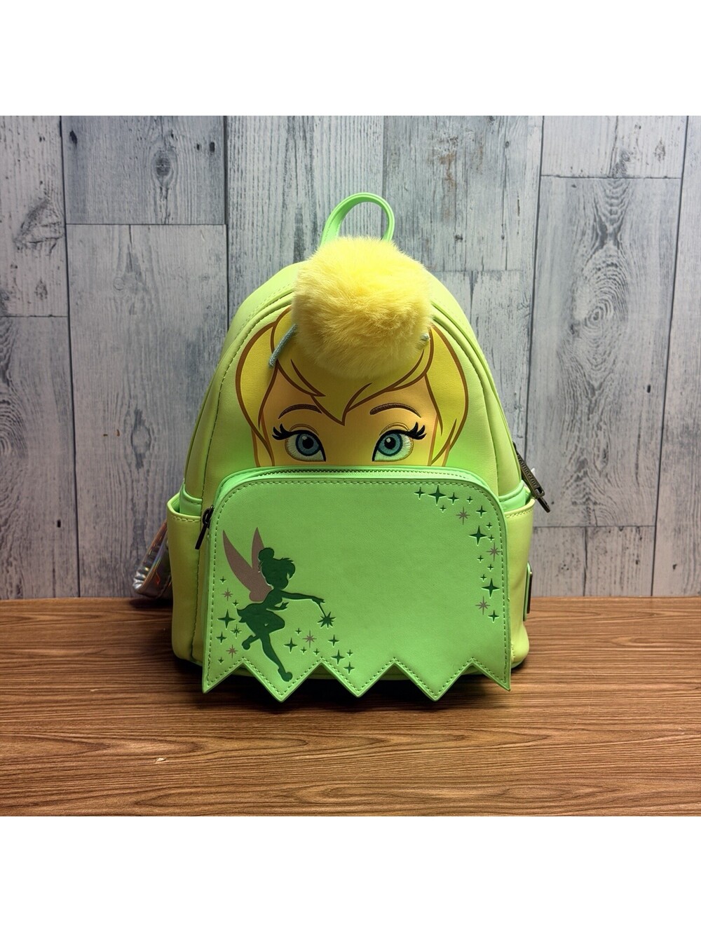 Loungefly Disney Tinker Bell Green Mini Backpack with Pom Pom PALM exclusive